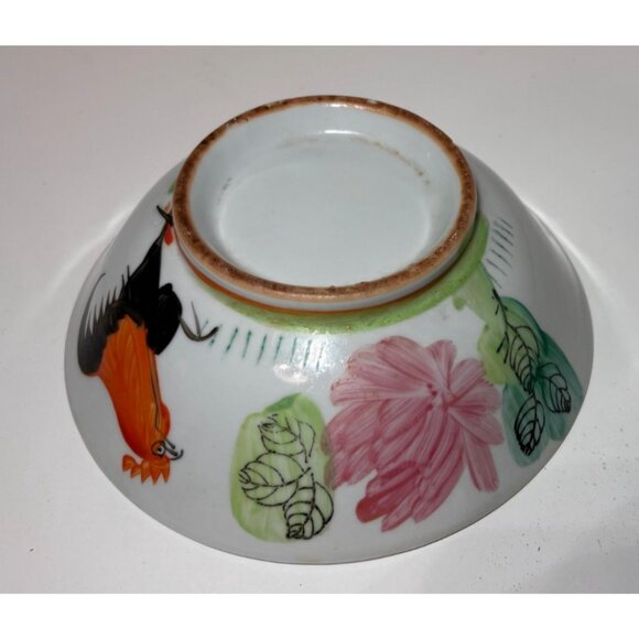 Vintage Chinese Hand Painted Rooster Porcelain Noodle Bowls 6.75” - Picture 5 of 9